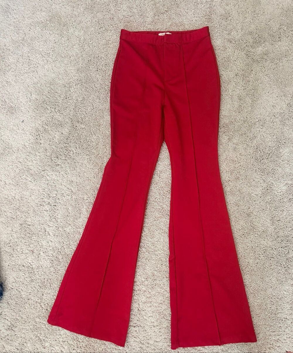 Flying Tomato Womens Red Seam Front Flare Leg Bell Bottom Pants High Waist Small